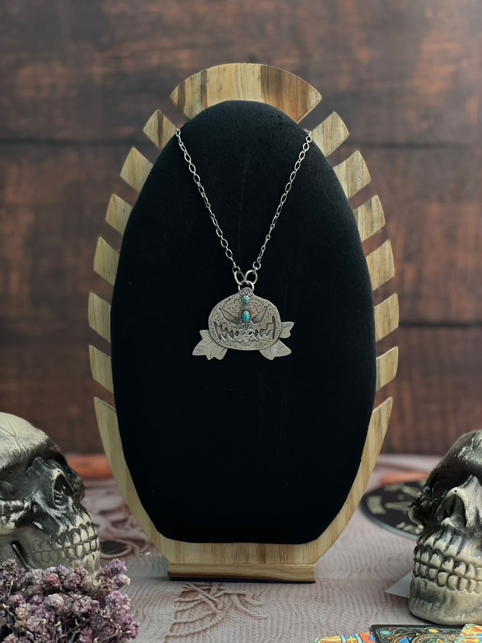 Handmade Sterling Silver Kingman Turquoise Halloween Collection: Necklace Signed Nizhoni