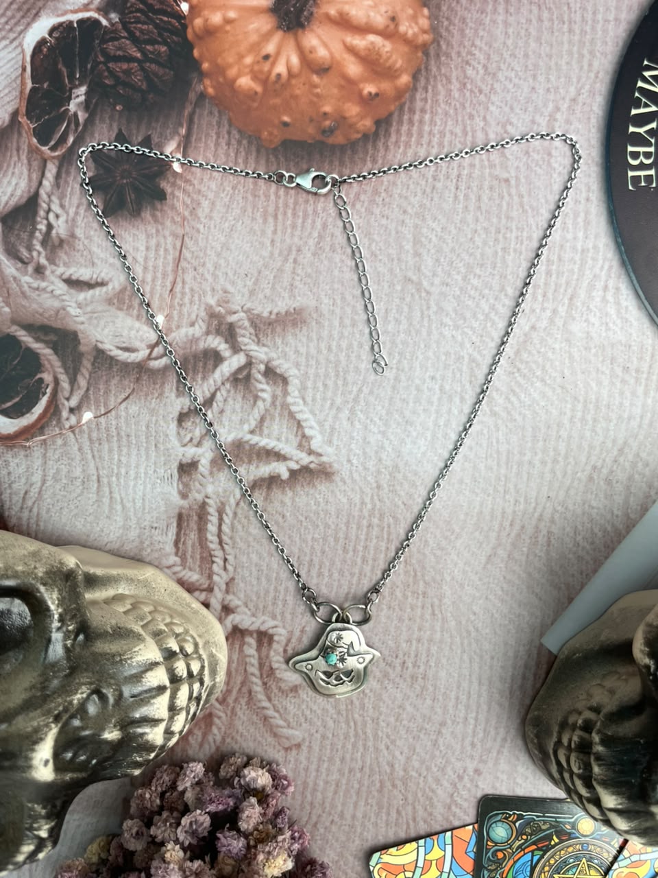 Handmade Sterling Silver Kingman Turquoise Halloween Collection: Necklace Signed Nizhoni