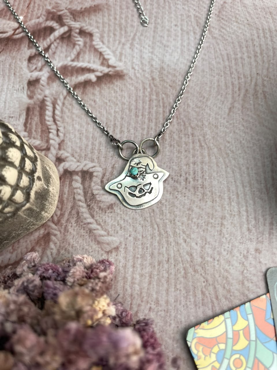 Handmade Sterling Silver Kingman Turquoise Halloween Collection: Necklace Signed Nizhoni