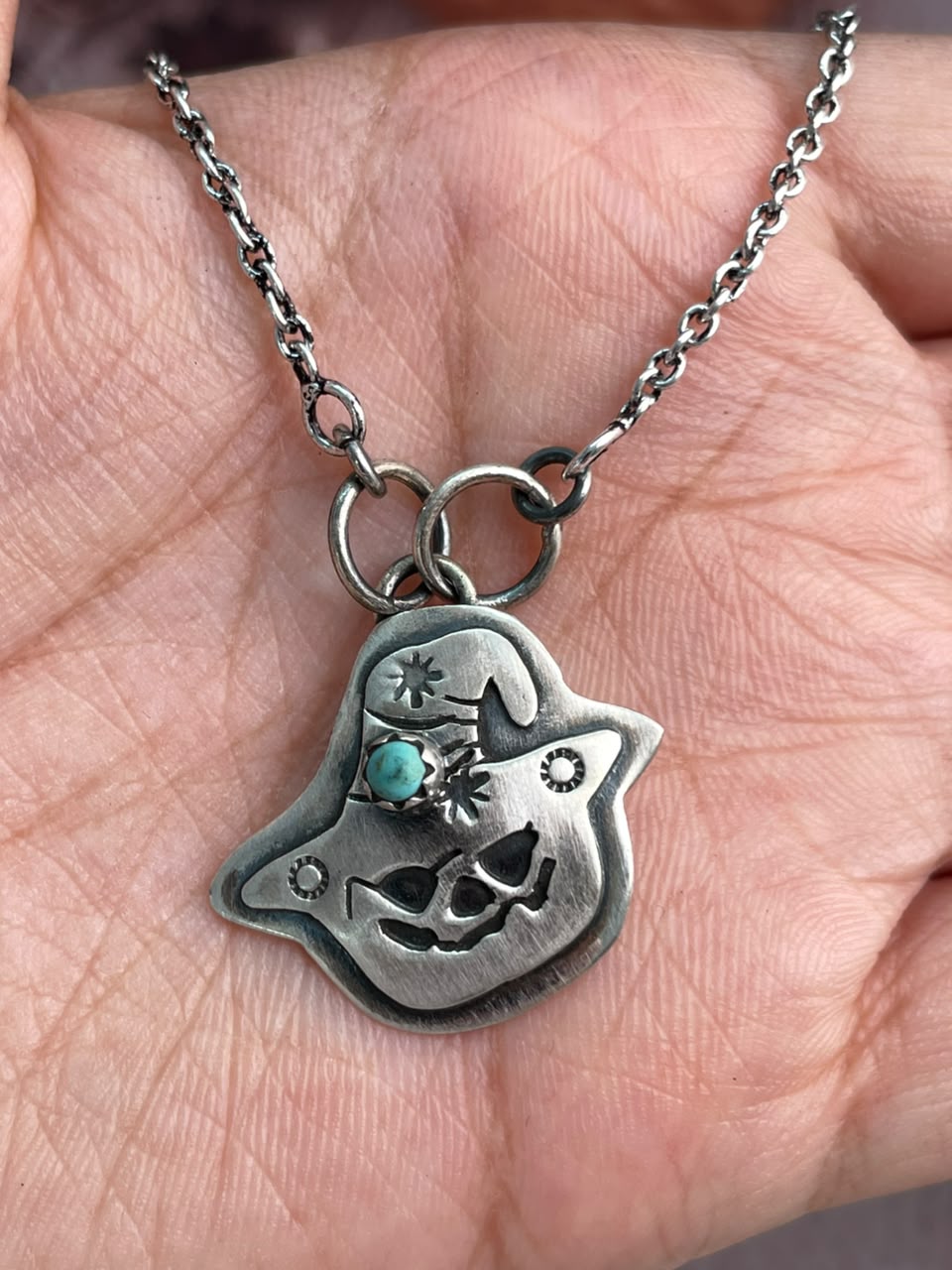 Handmade Sterling Silver Kingman Turquoise Halloween Collection: Necklace Signed Nizhoni
