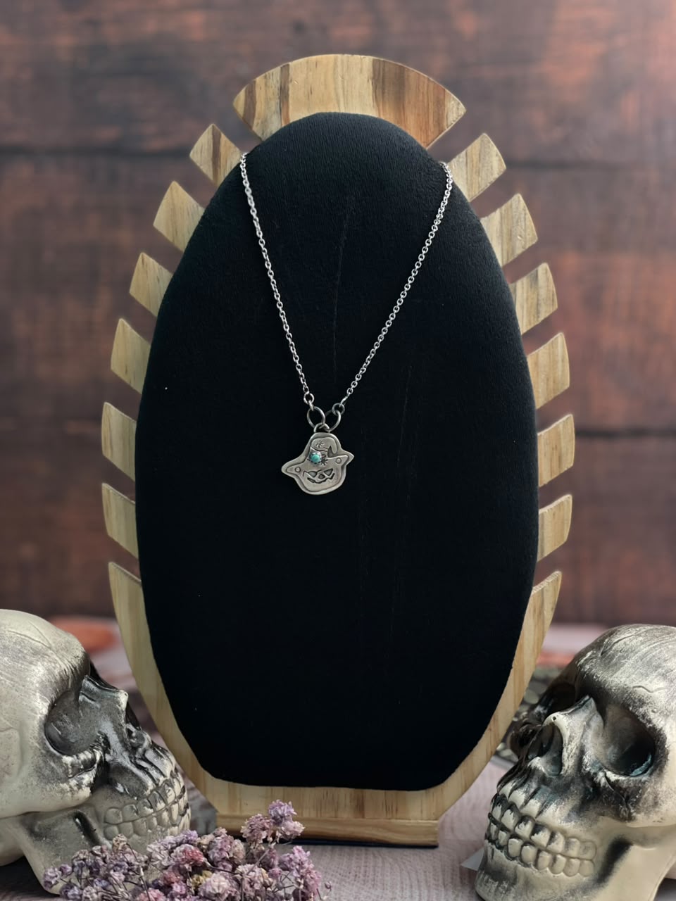 Handmade Sterling Silver Kingman Turquoise Halloween Collection: Necklace Signed Nizhoni