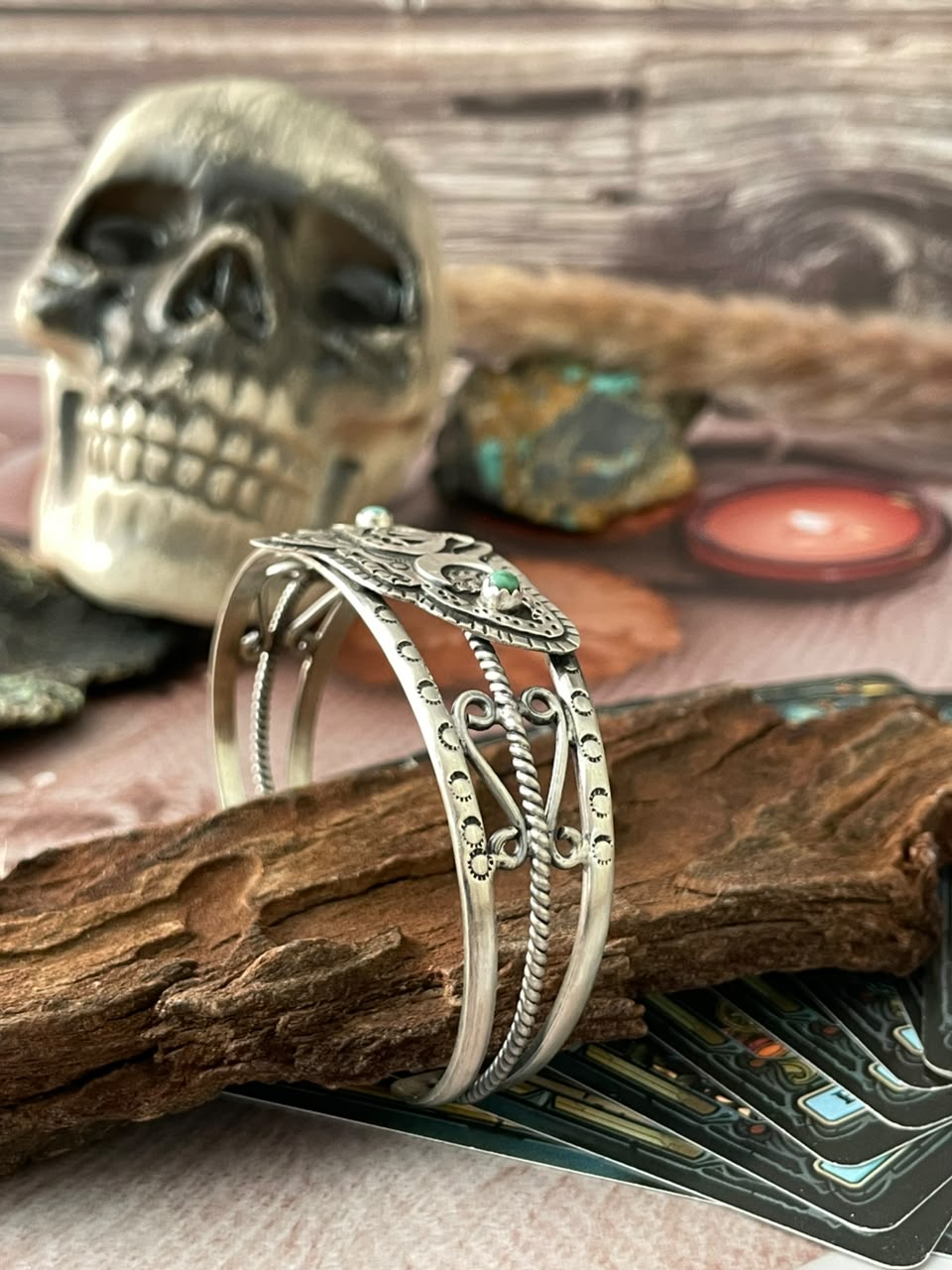 Handmade Sterling Silver Kingman Turquoise Halloween Collection: Cuff Bracelet Signed Nizhoni