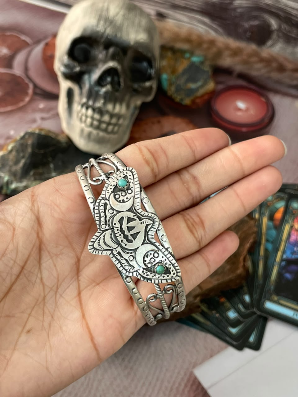 Handmade Sterling Silver Kingman Turquoise Halloween Collection: Cuff Bracelet Signed Nizhoni