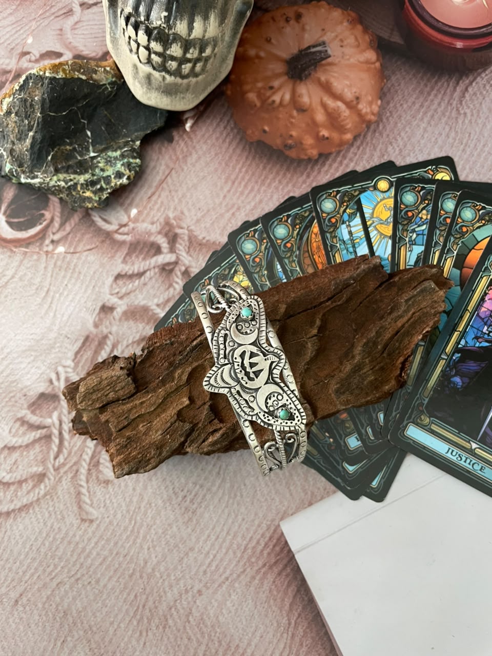 Handmade Sterling Silver Kingman Turquoise Halloween Collection: Cuff Bracelet Signed Nizhoni