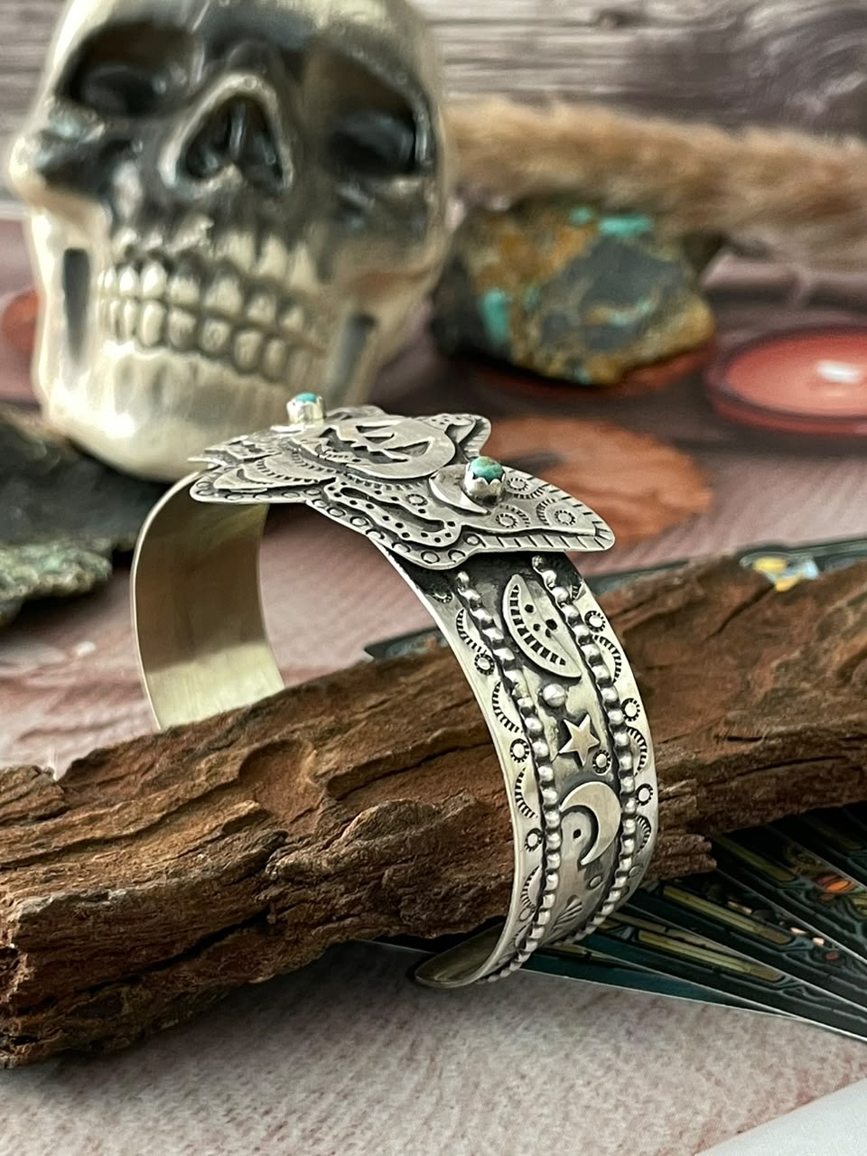 Handmade Sterling Silver Kingman Turquoise Halloween Collection: Cuff Bracelet Signed Nizhoni