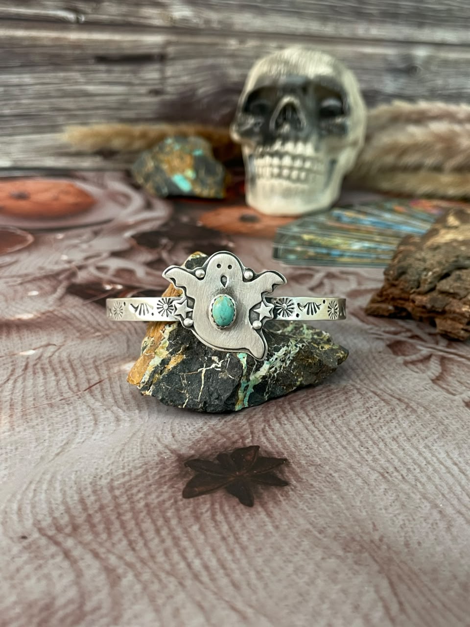 Handmade Sterling Silver Kingman Turquoise Halloween Collection: Cuff Bracelet Signed Nizhoni