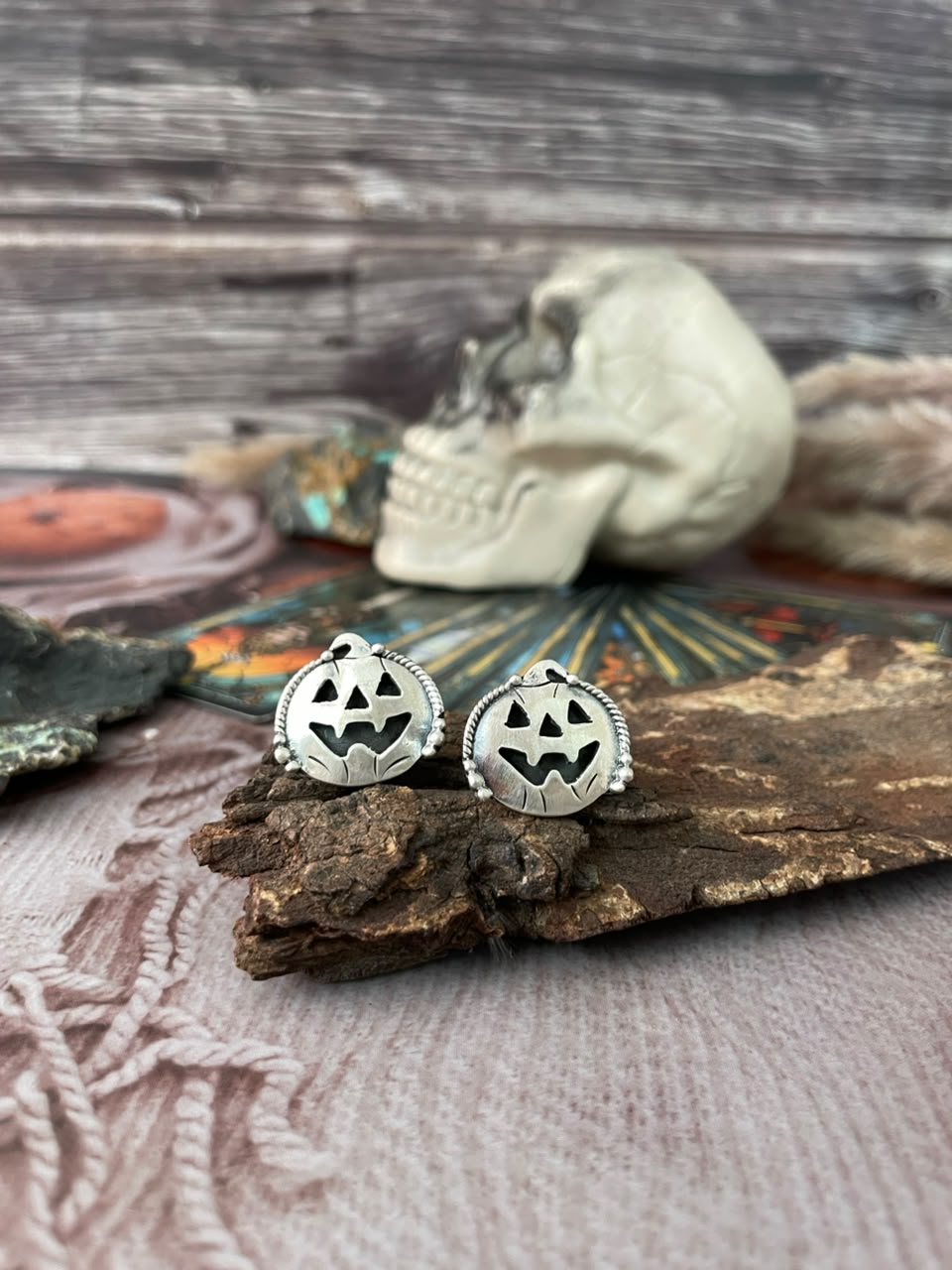 Handmade Sterling Silver Halloween Collection: Post Studs Earrings Signed Nizhoni
