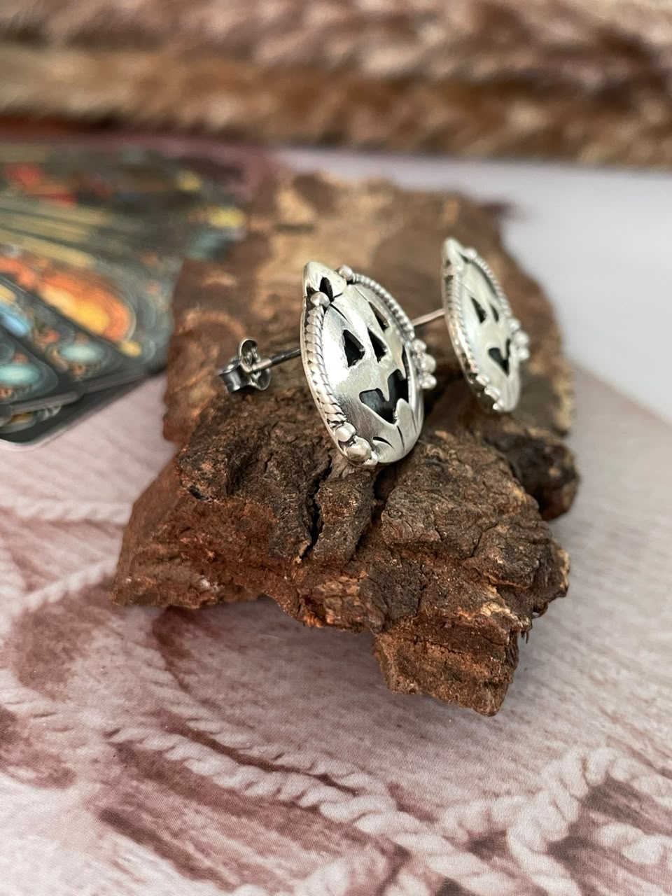 Handmade Sterling Silver Halloween Collection: Post Studs Earrings Signed Nizhoni