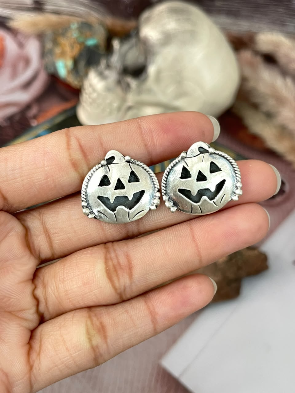 Handmade Sterling Silver Halloween Collection: Post Studs Earrings Signed Nizhoni