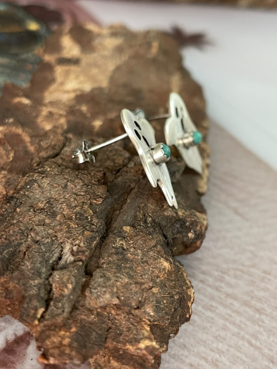 Handmade Sterling Silver Kingman Turquoise Halloween Collection: Post Studs Earrings Signed Nizhoni