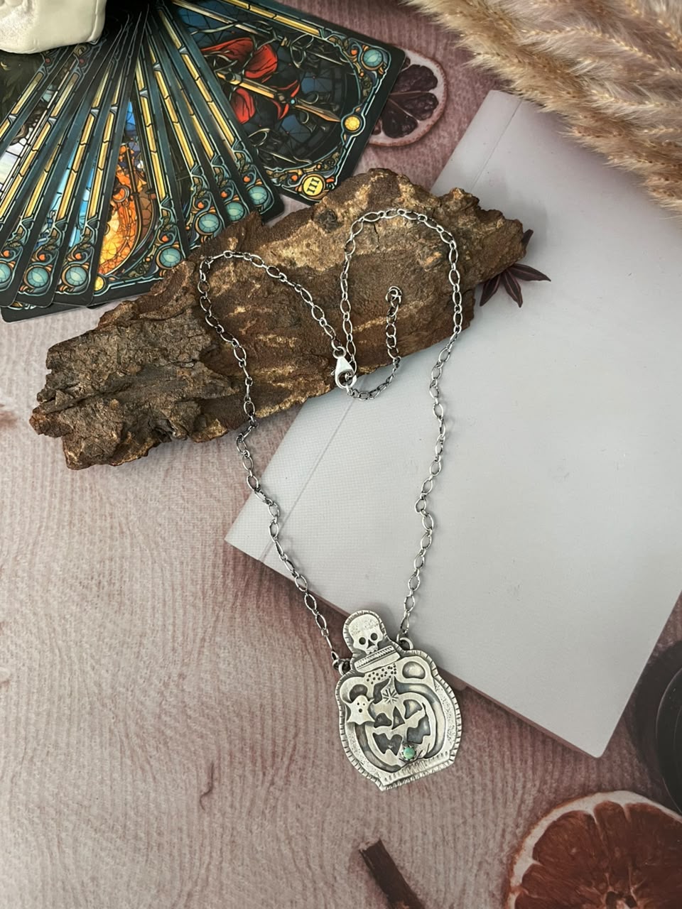 Handmade Sterling Silver Kingman Turquoise Halloween Collection: Necklace Signed Nizhoni