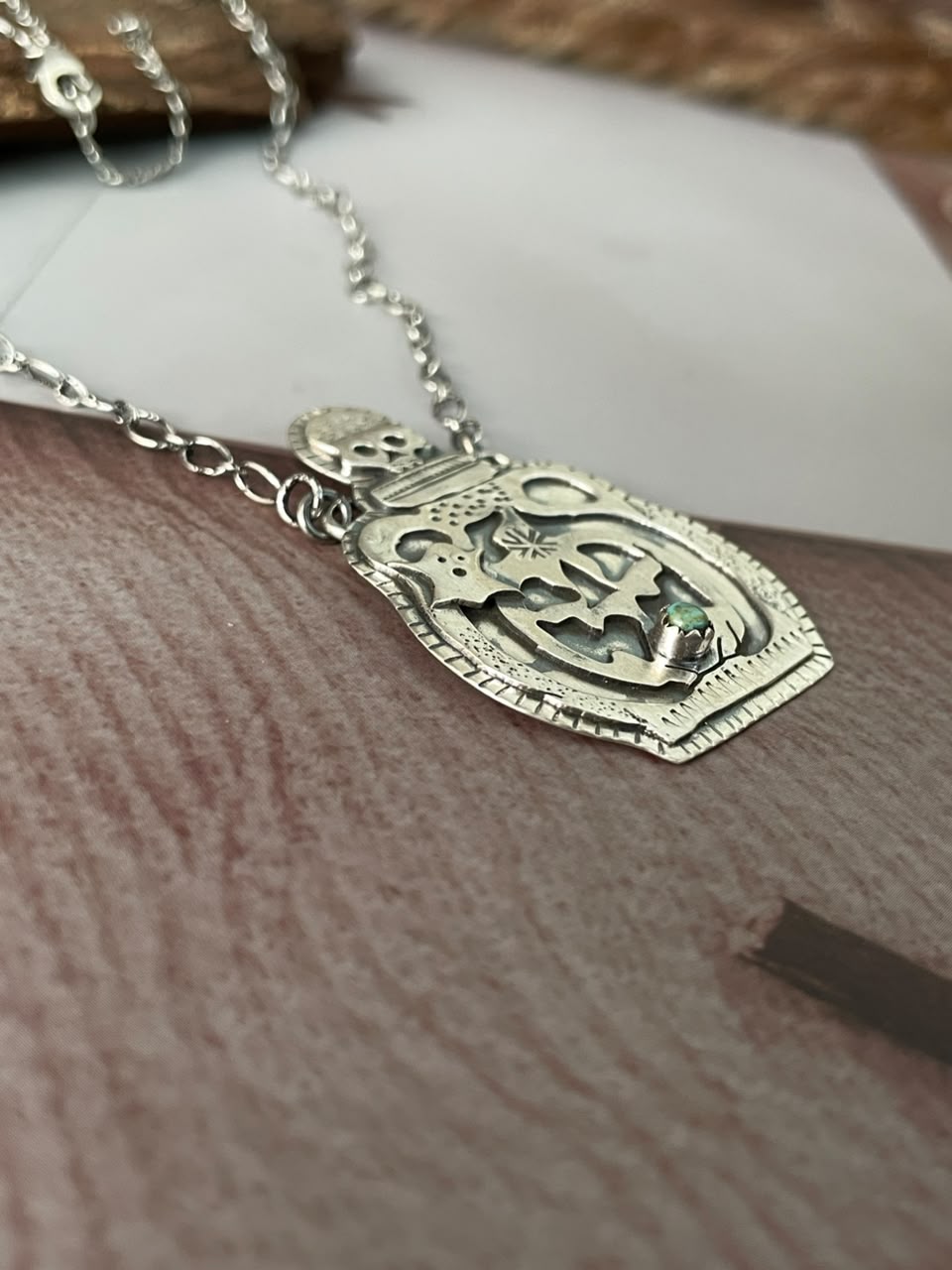 Handmade Sterling Silver Kingman Turquoise Halloween Collection: Necklace Signed Nizhoni