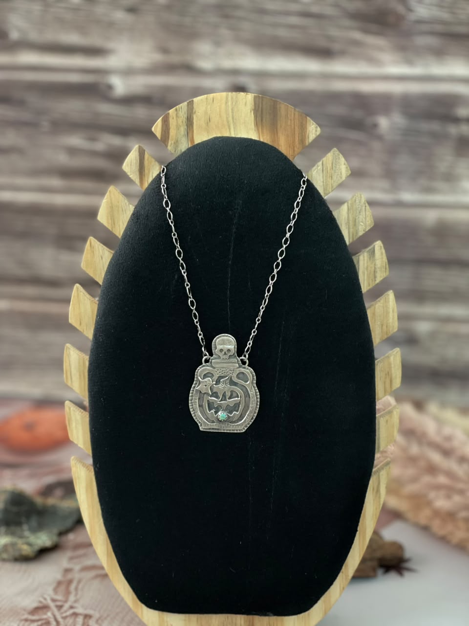 Handmade Sterling Silver Kingman Turquoise Halloween Collection: Necklace Signed Nizhoni