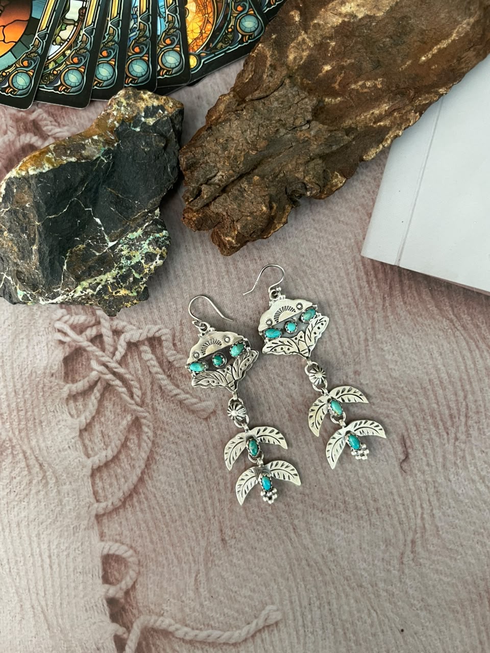 Handmade Sterling Silver Kingman Turquoise Halloween Collection: Hook Dangle Earrings Signed Nizhoni