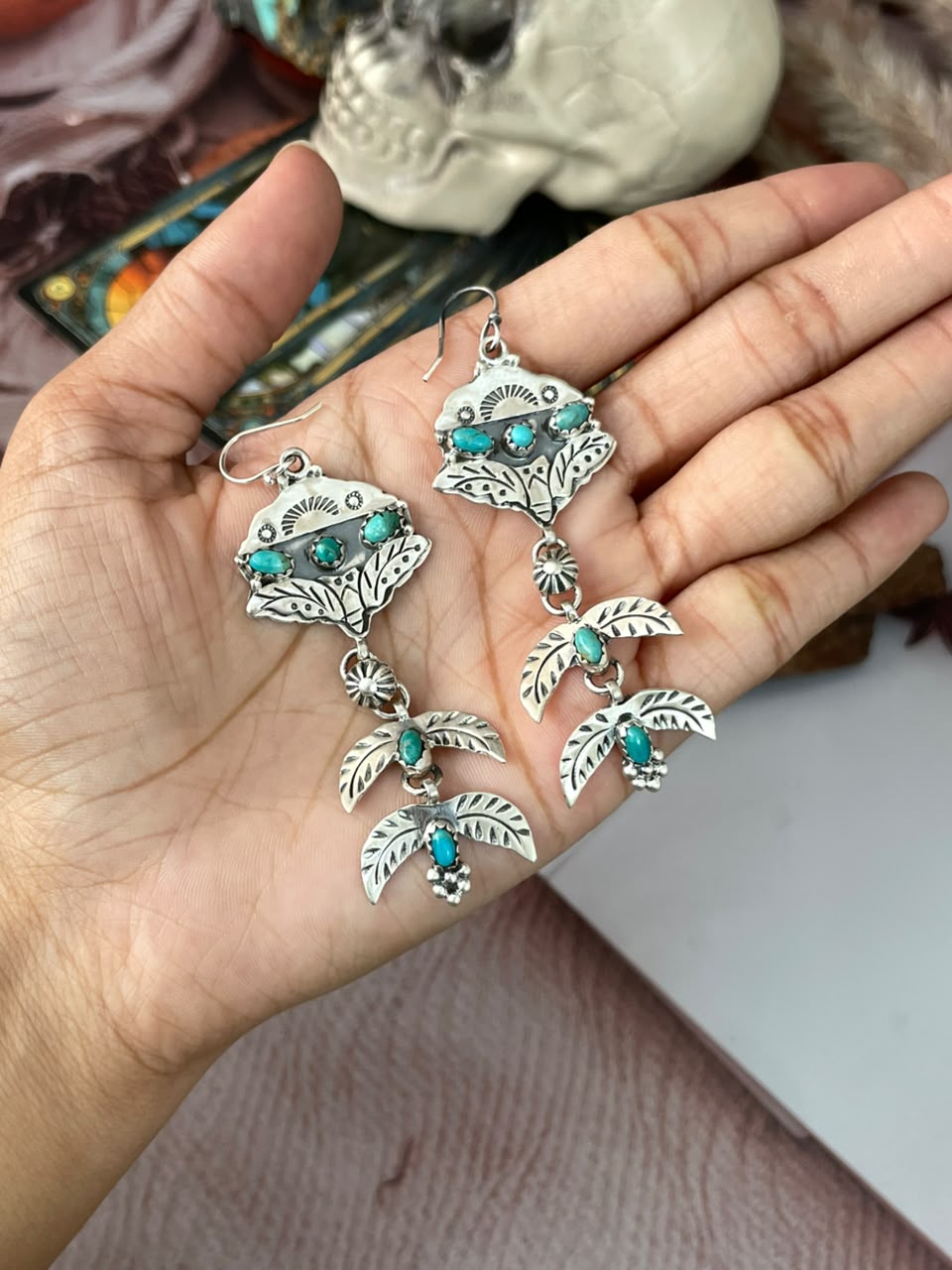 Handmade Sterling Silver Kingman Turquoise Halloween Collection: Hook Dangle Earrings Signed Nizhoni