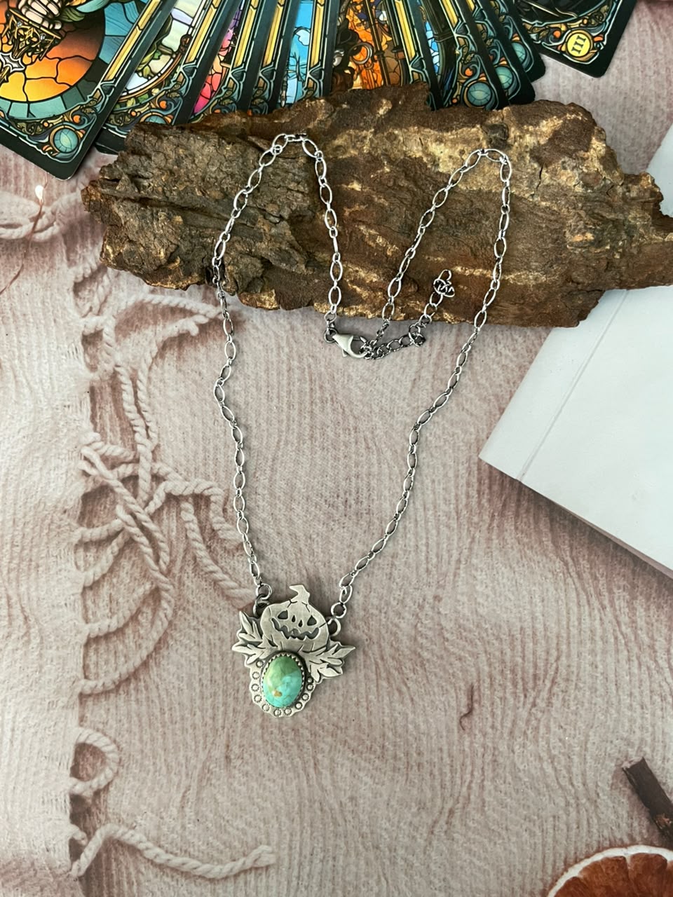 Handmade Sterling Silver Kingman Turquoise Halloween Collection: Necklace Signed Nizhoni