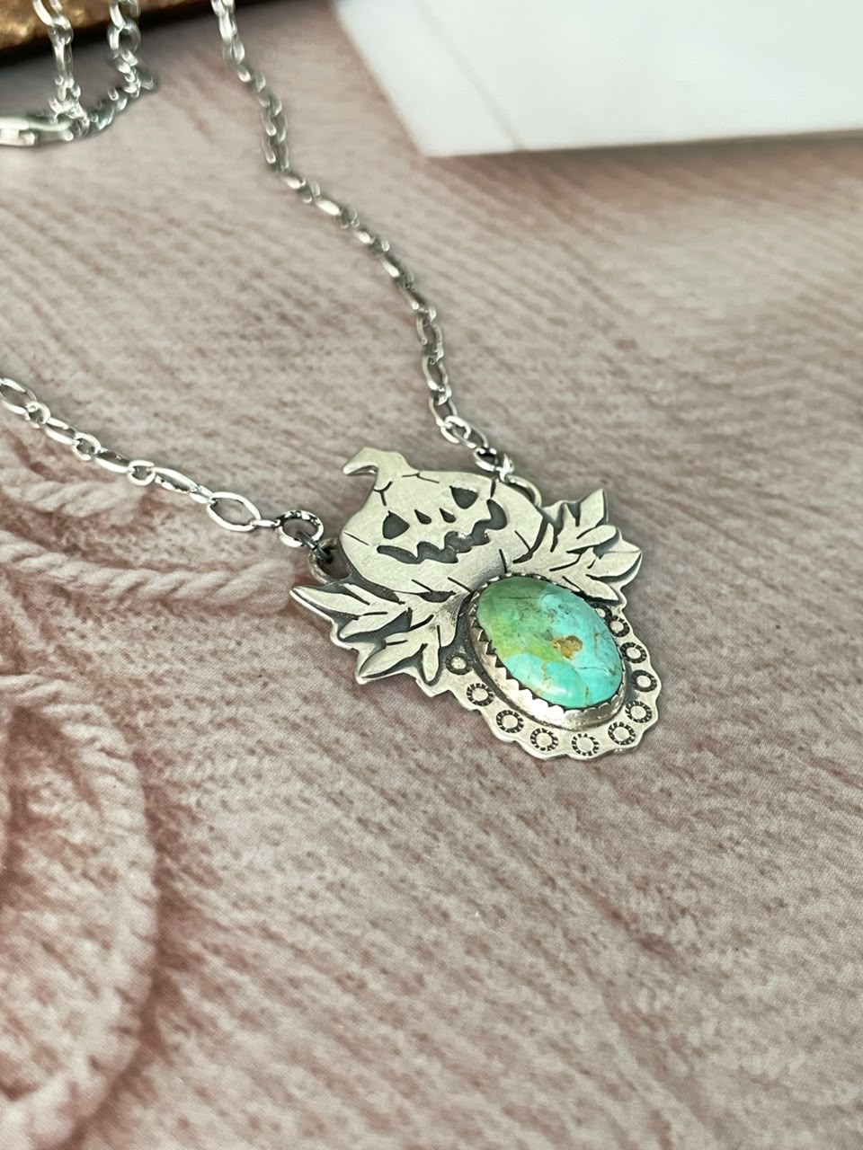 Handmade Sterling Silver Kingman Turquoise Halloween Collection: Necklace Signed Nizhoni