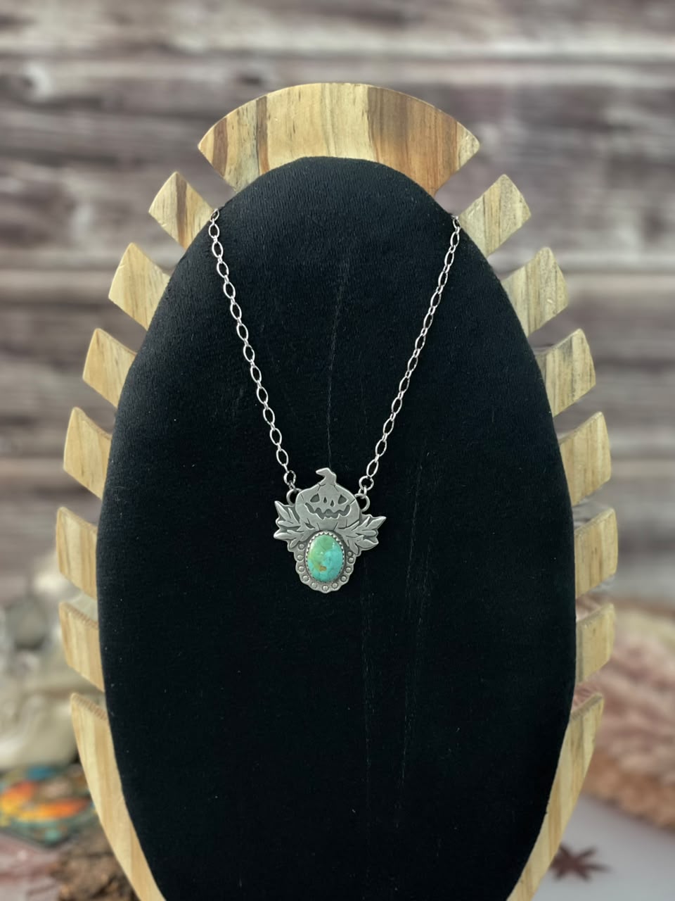 Handmade Sterling Silver Kingman Turquoise Halloween Collection: Necklace Signed Nizhoni