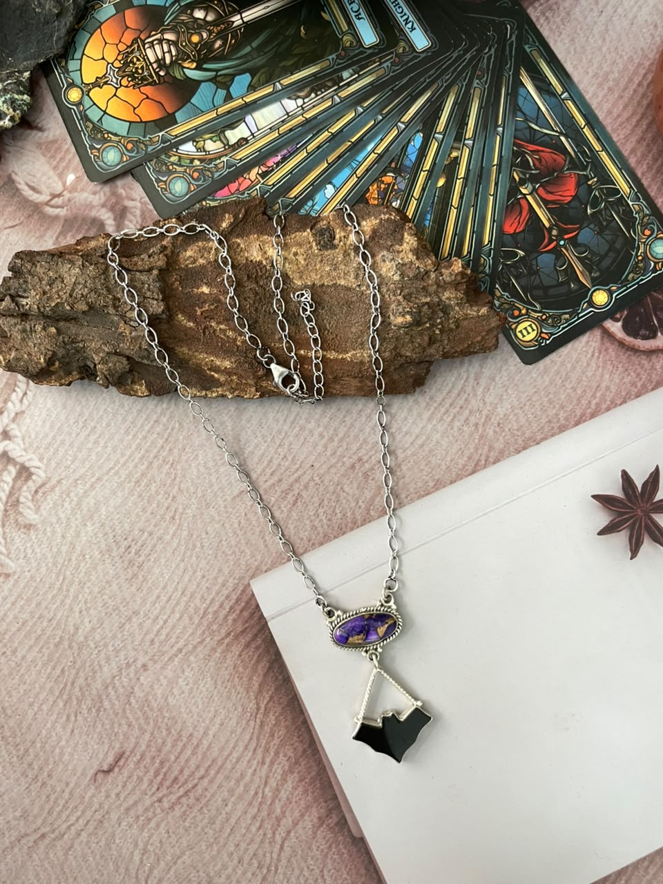 Handmade Sterling Silver Grape Dahlia with Black Onyx Halloween Collection: Necklace Signed Nizhoni