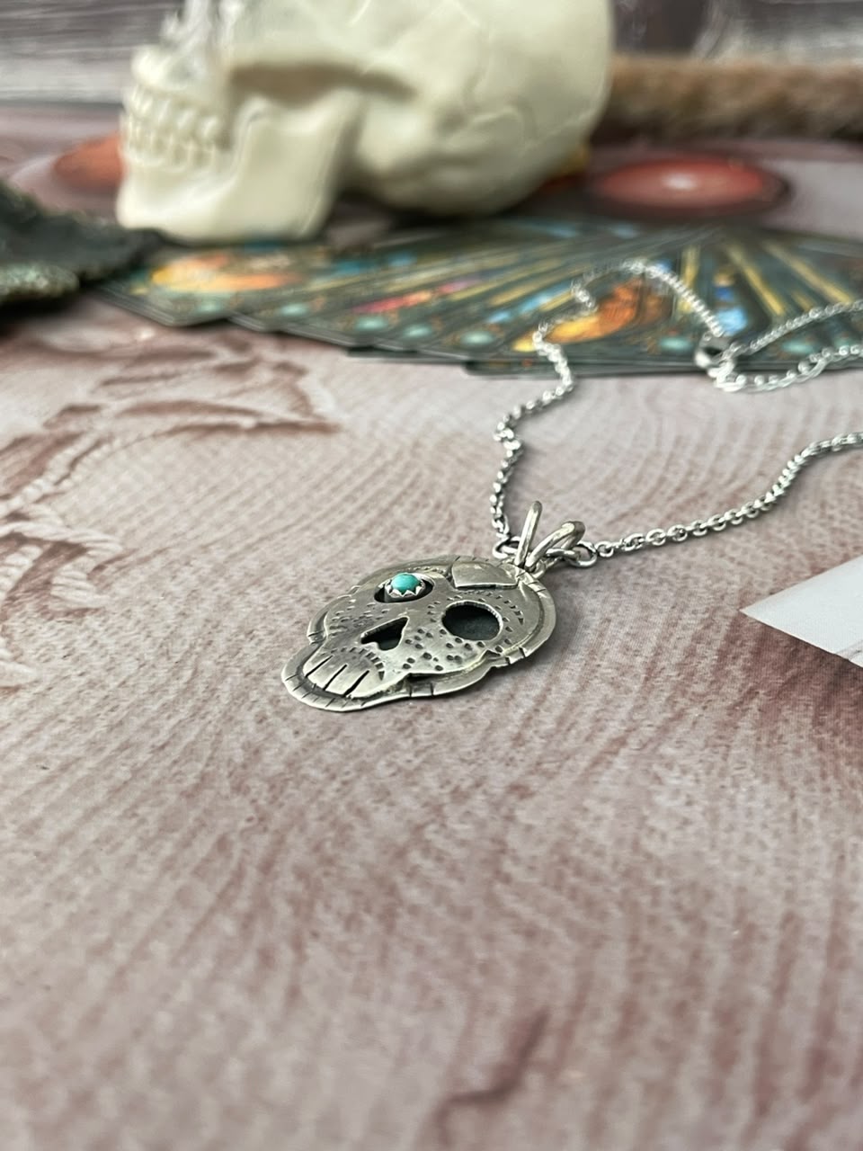 Handmade Sterling Silver Kingman Turquoise Halloween Collection: Necklace Signed Nizhoni