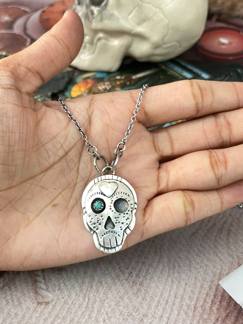 Handmade Sterling Silver Kingman Turquoise Halloween Collection: Necklace Signed Nizhoni