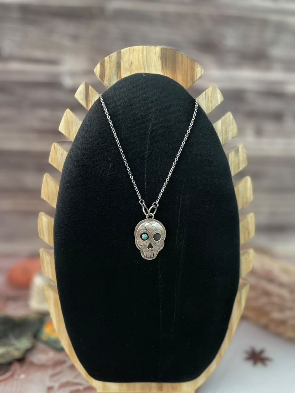 Handmade Sterling Silver Kingman Turquoise Halloween Collection: Necklace Signed Nizhoni