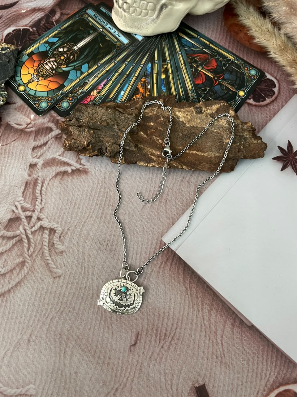Handmade Sterling Silver Kingman Turquoise Halloween Collection: Necklace Signed Nizhoni