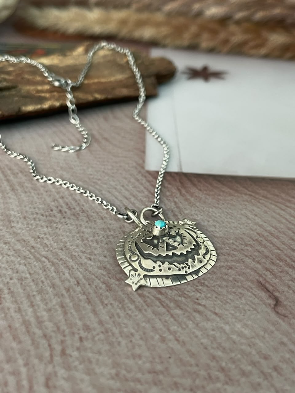 Handmade Sterling Silver Kingman Turquoise Halloween Collection: Necklace Signed Nizhoni