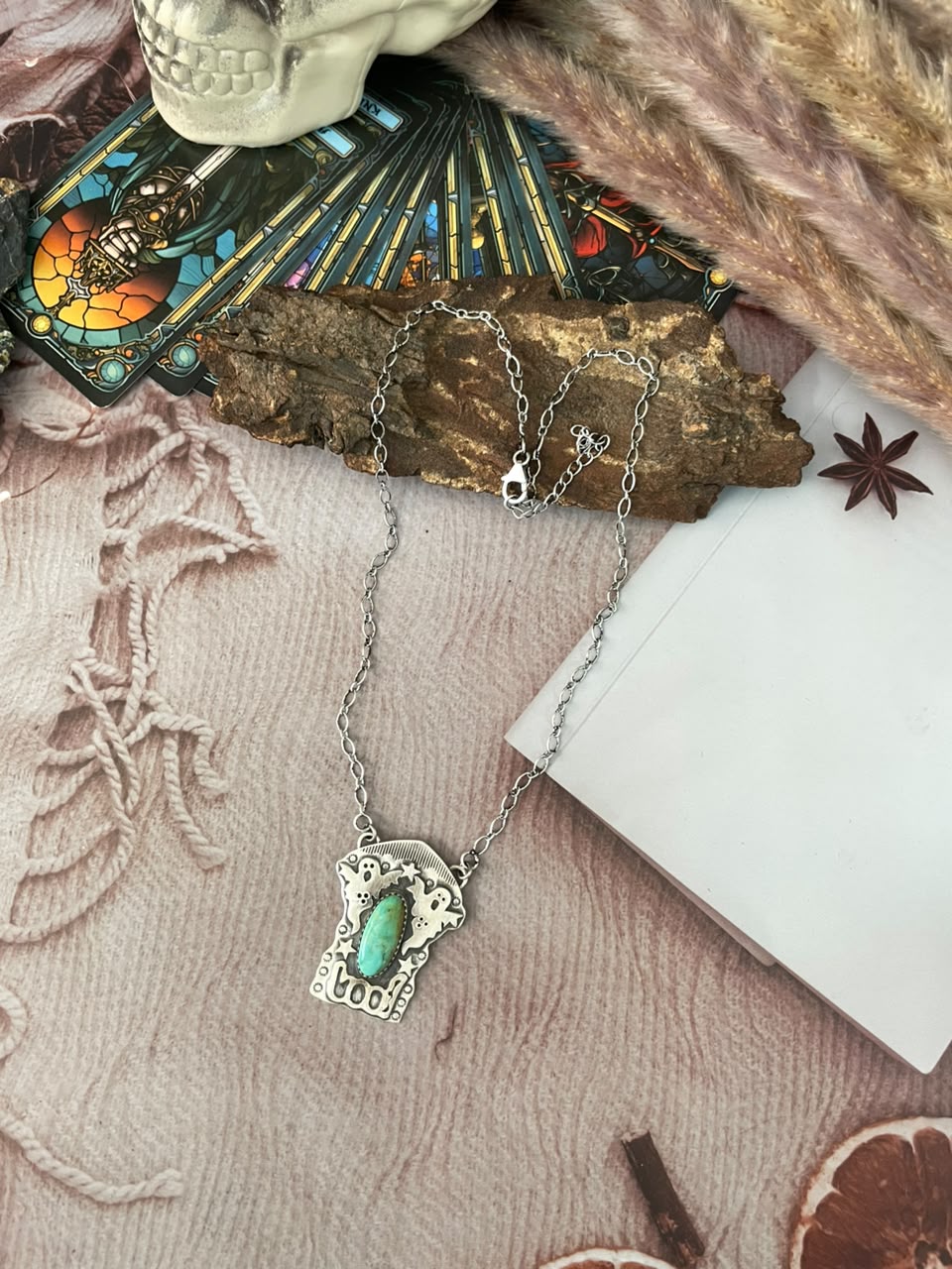 Handmade Sterling Silver Kingman Turquoise Halloween Collection: Necklace Signed Nizhoni