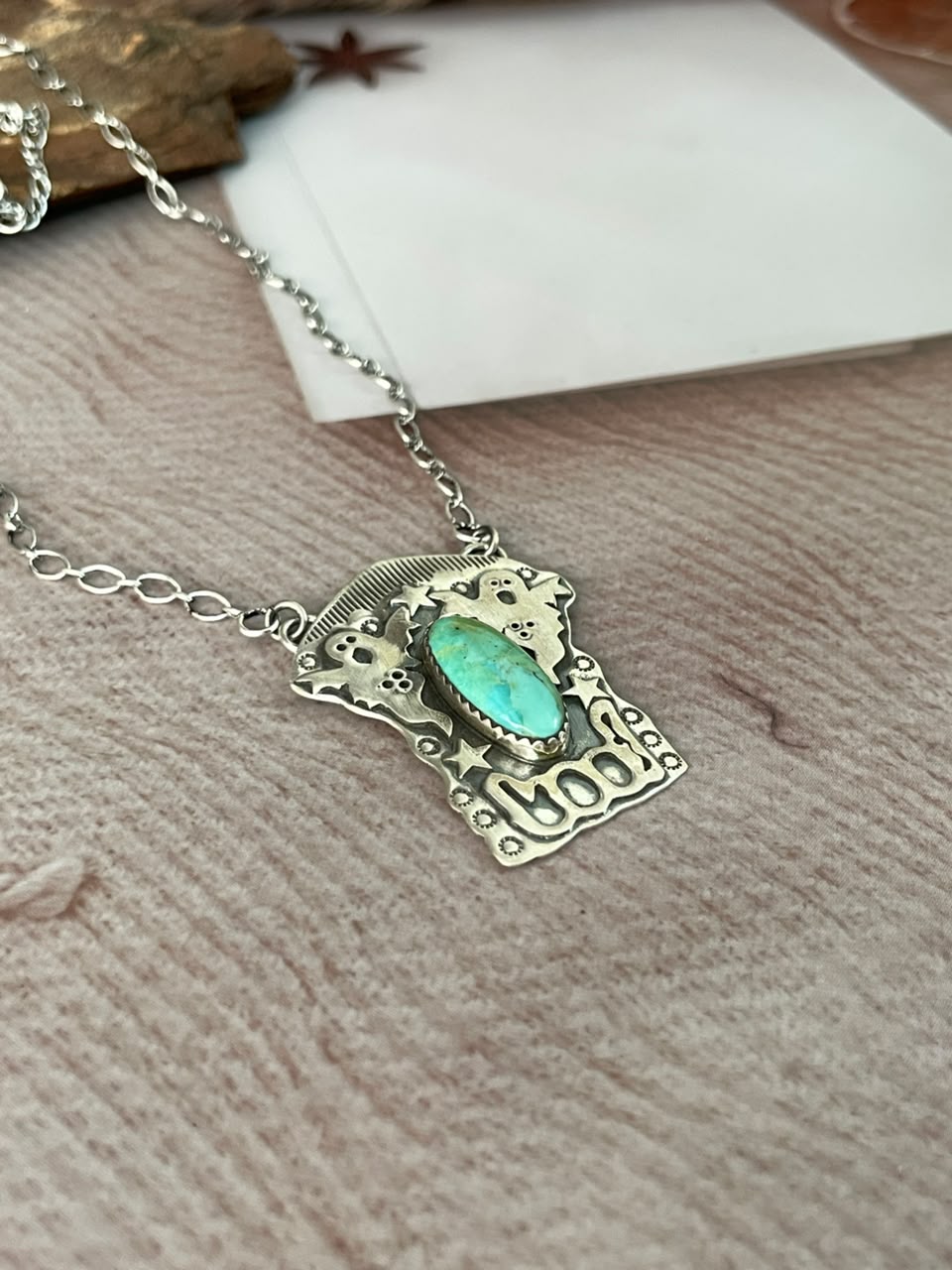 Handmade Sterling Silver Kingman Turquoise Halloween Collection: Necklace Signed Nizhoni