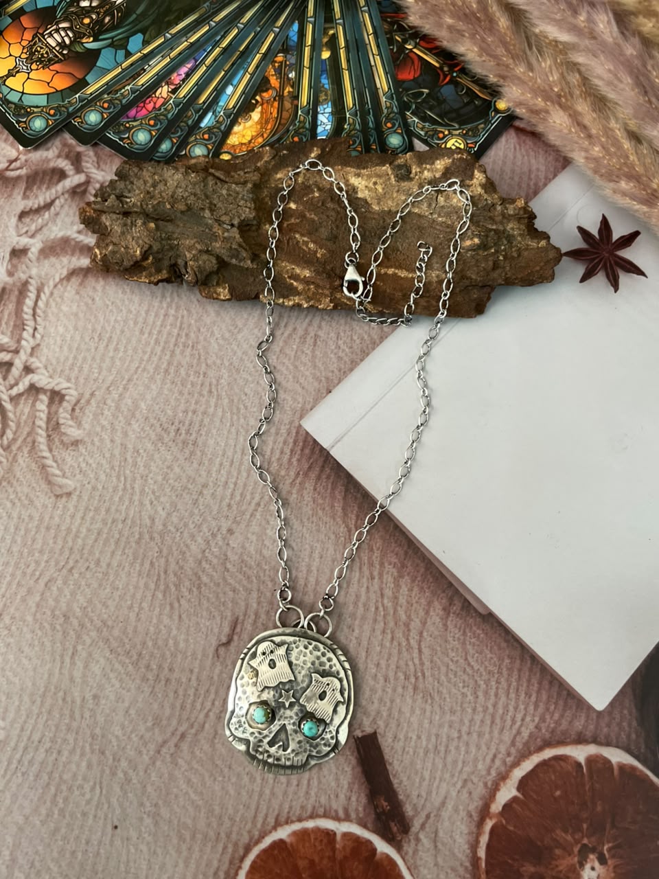 Handmade Sterling Silver Kingman Turquoise Halloween Collection: Necklace Signed Nizhoni
