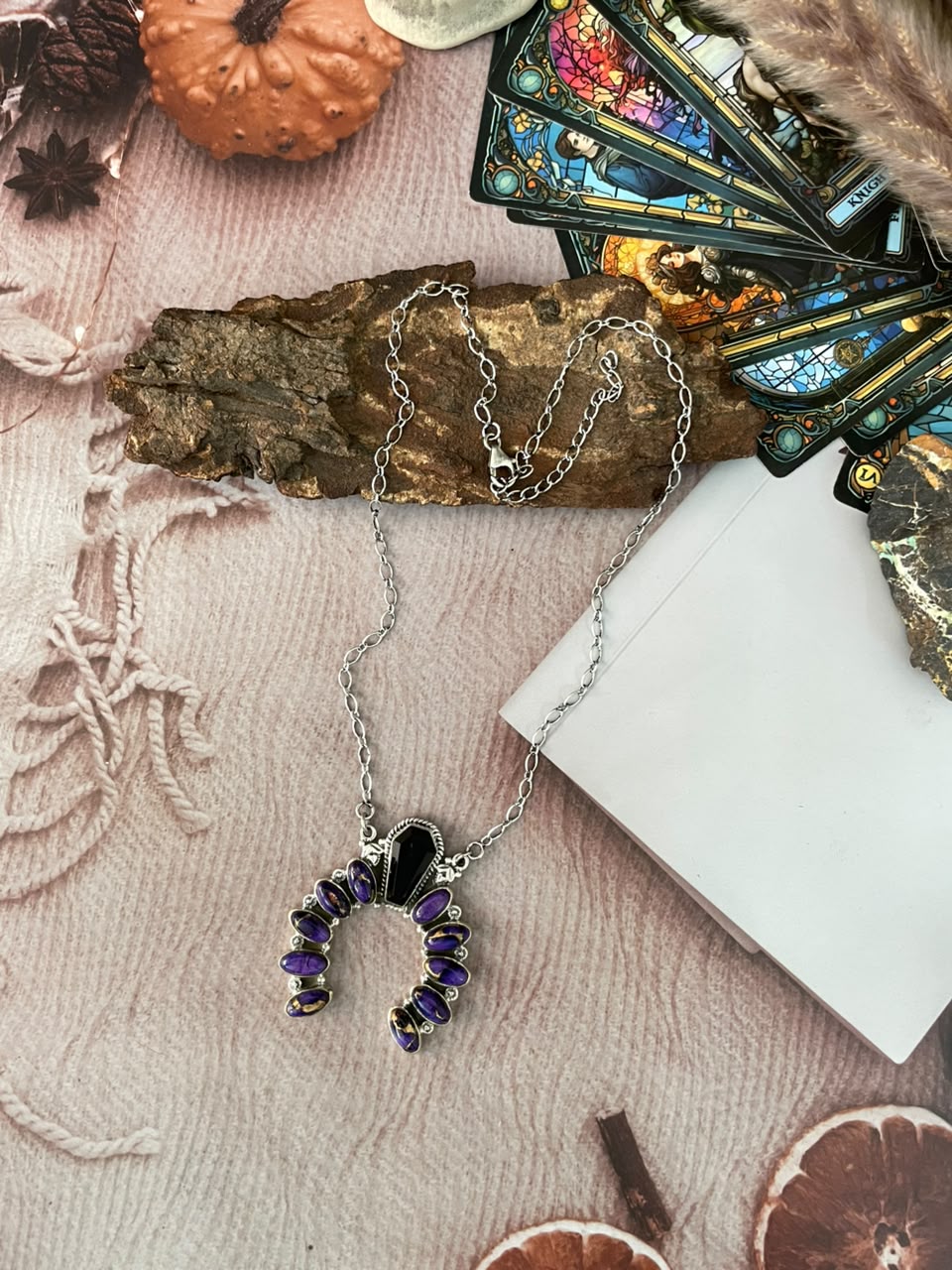Handmade Sterling Silver Grape Dahlia with Black Onyx Halloween Collection: Naja Necklace Signed Nizhoni