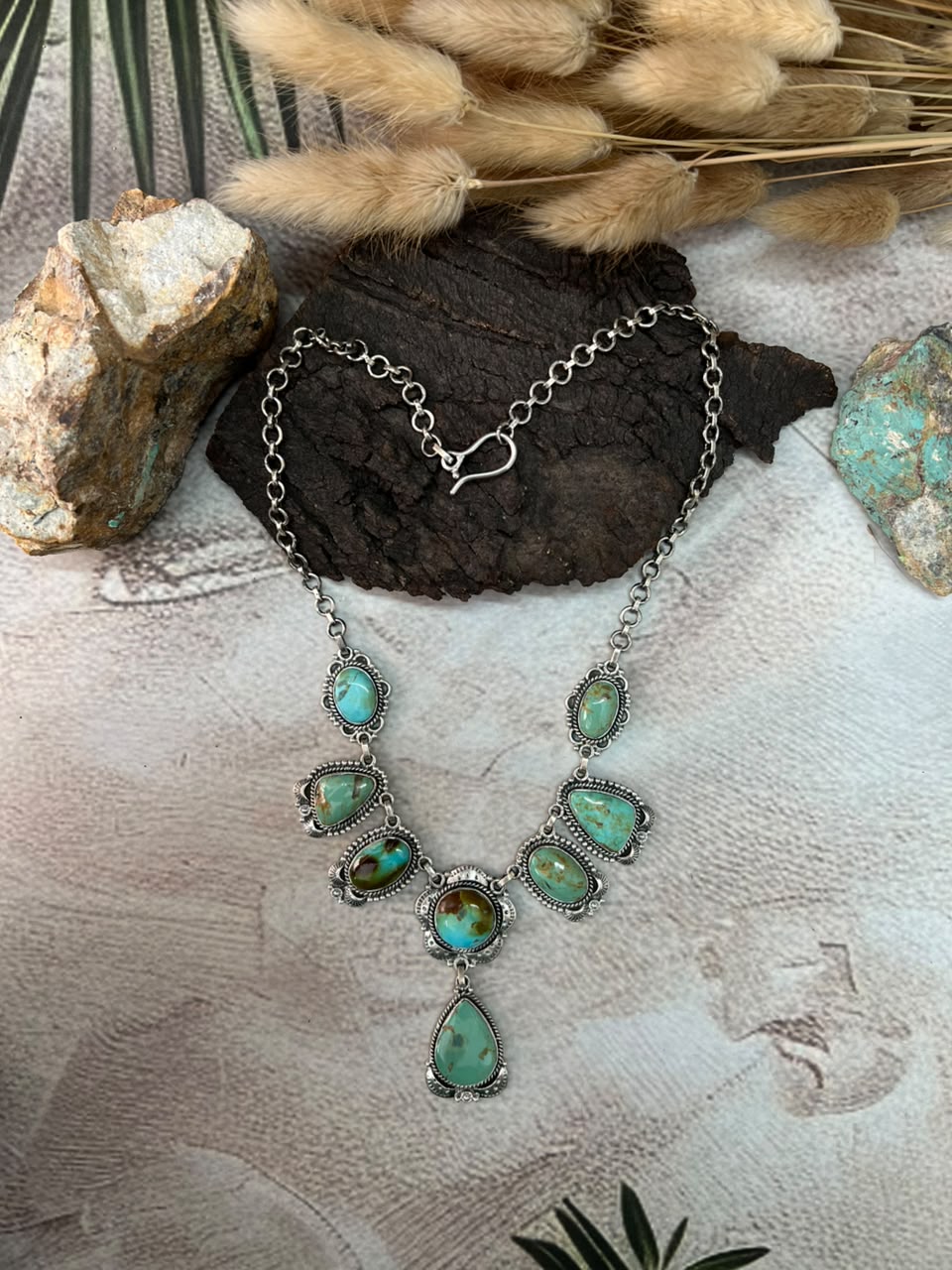 Handmade Sterling Silver Carico Lake Turquoise Necklace Signed Nizhoni