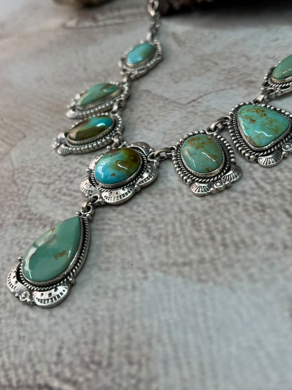 Handmade Sterling Silver Carico Lake Turquoise Necklace Signed Nizhoni