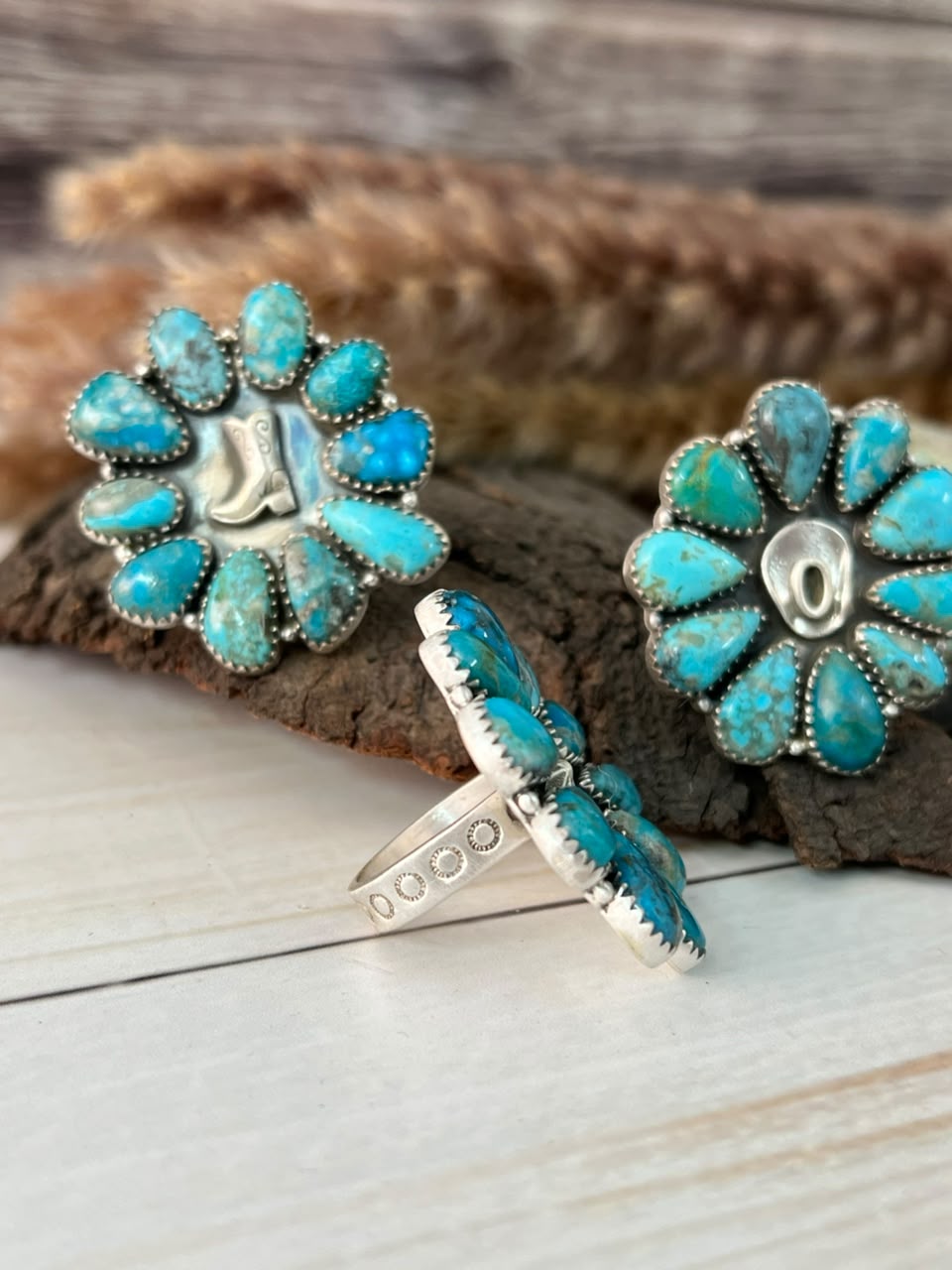 Handmade Sterling Silver Ithaca Peak Turquoise Adjustable Ring Signed Nizhoni