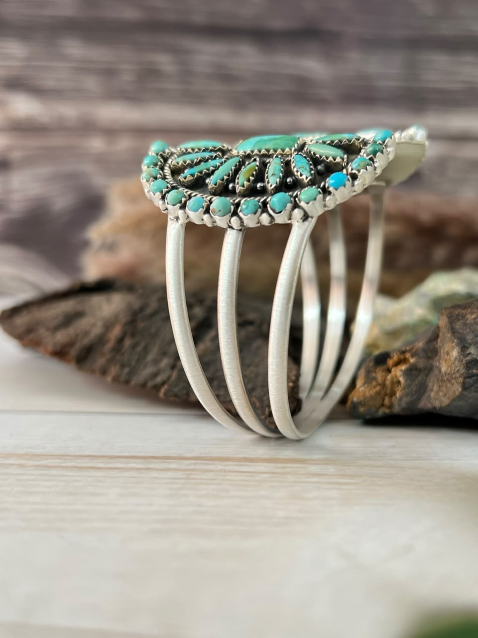 Handmade Sterling Silver Kingman Turquoise Cuff Bracelet Signed Nizhoni
