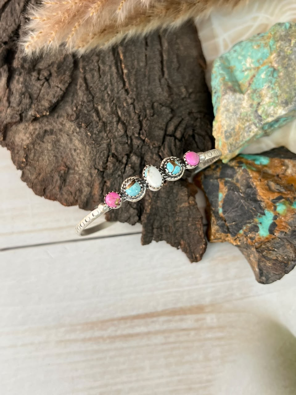 Handmade Sterling Silver Cotton Candy Cuff Bracelet Signed Nizhoni