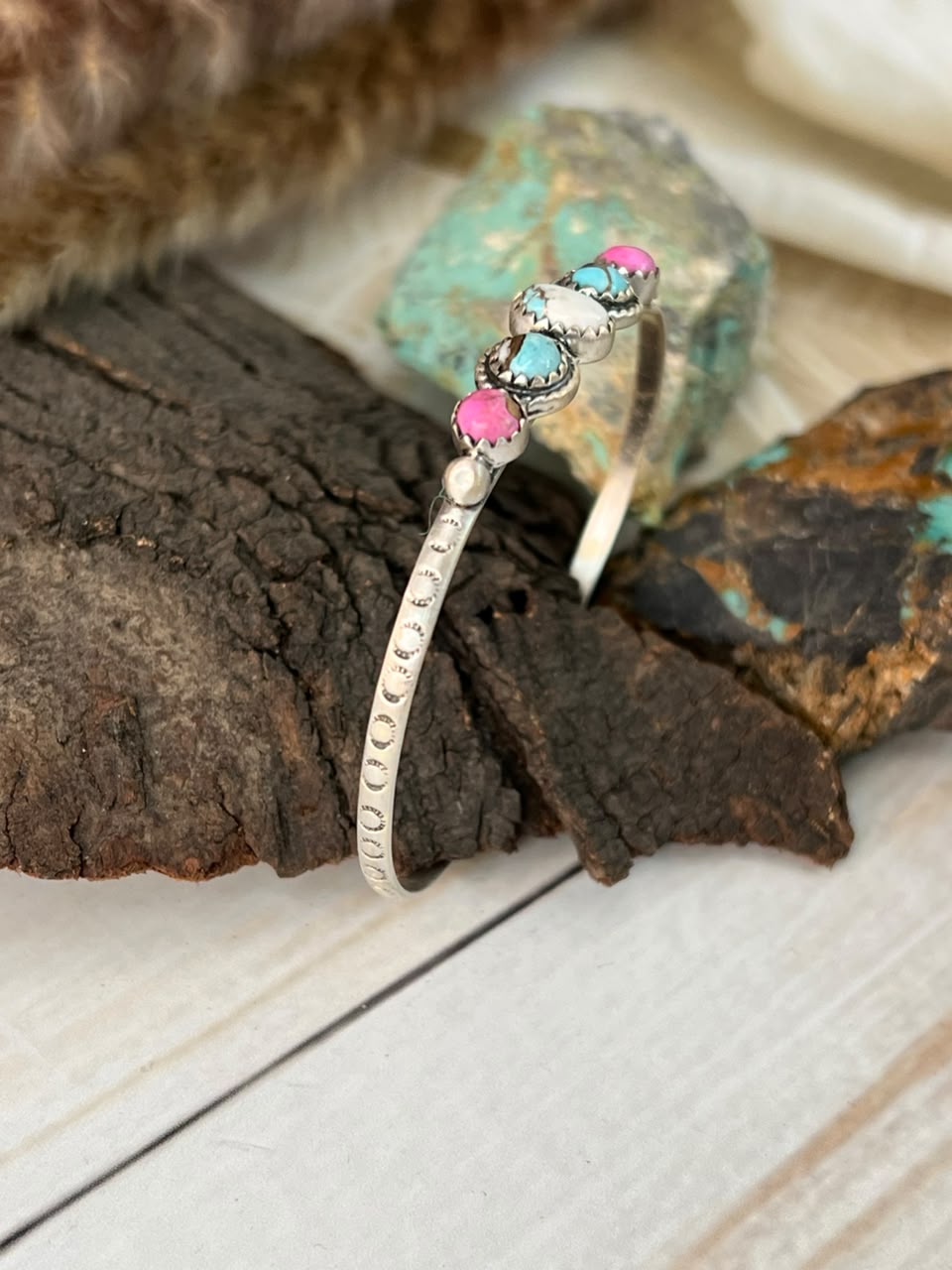 Handmade Sterling Silver Cotton Candy Cuff Bracelet Signed Nizhoni