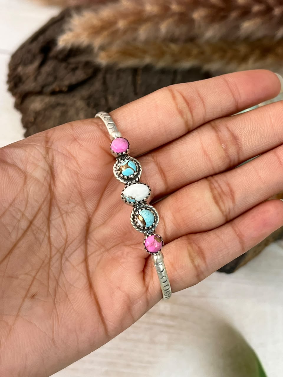 Handmade Sterling Silver Cotton Candy Cuff Bracelet Signed Nizhoni