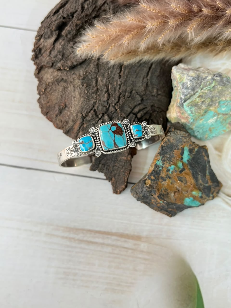 Handmade Sterling Silver Egyptian Turquoise Cuff Bracelet Signed Nizhoni