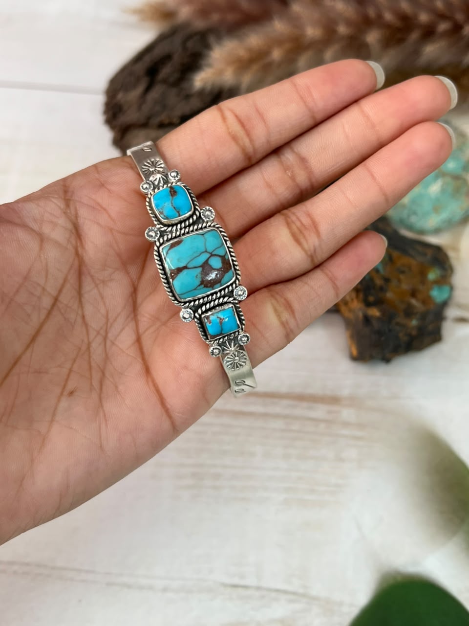 Handmade Sterling Silver Egyptian Turquoise Cuff Bracelet Signed Nizhoni