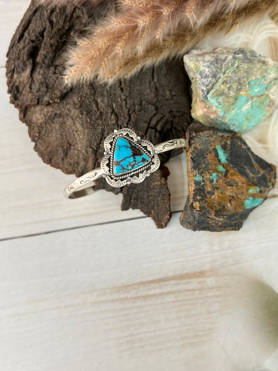 Handmade Sterling Silver Egyptian Turquoise Cuff Bracelet Signed Nizhoni