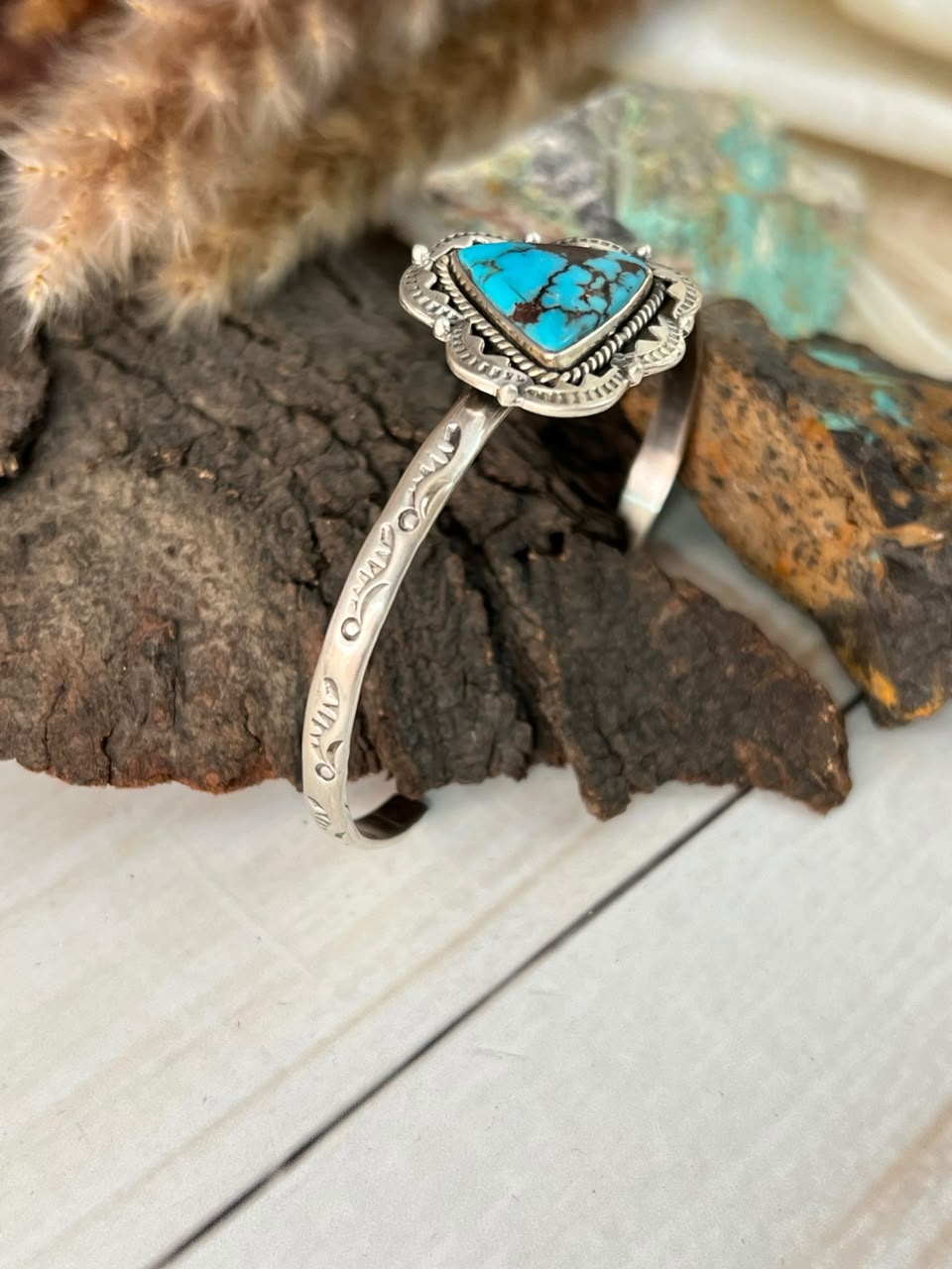 Handmade Sterling Silver Egyptian Turquoise Cuff Bracelet Signed Nizhoni
