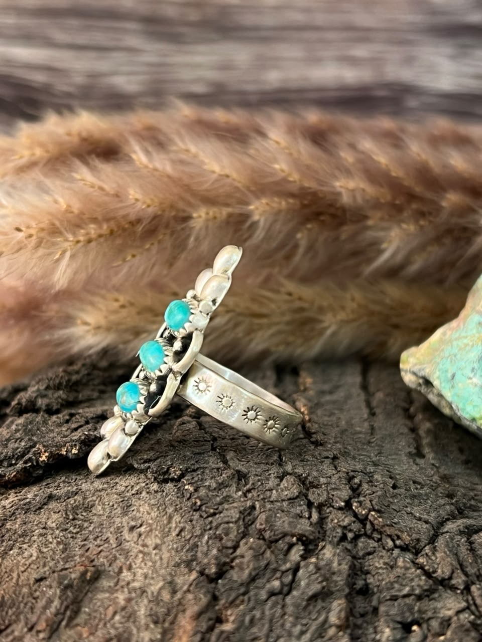Handmade Sterling Silver Kingman Turquoise Adjustable Ring Signed Nizhoni