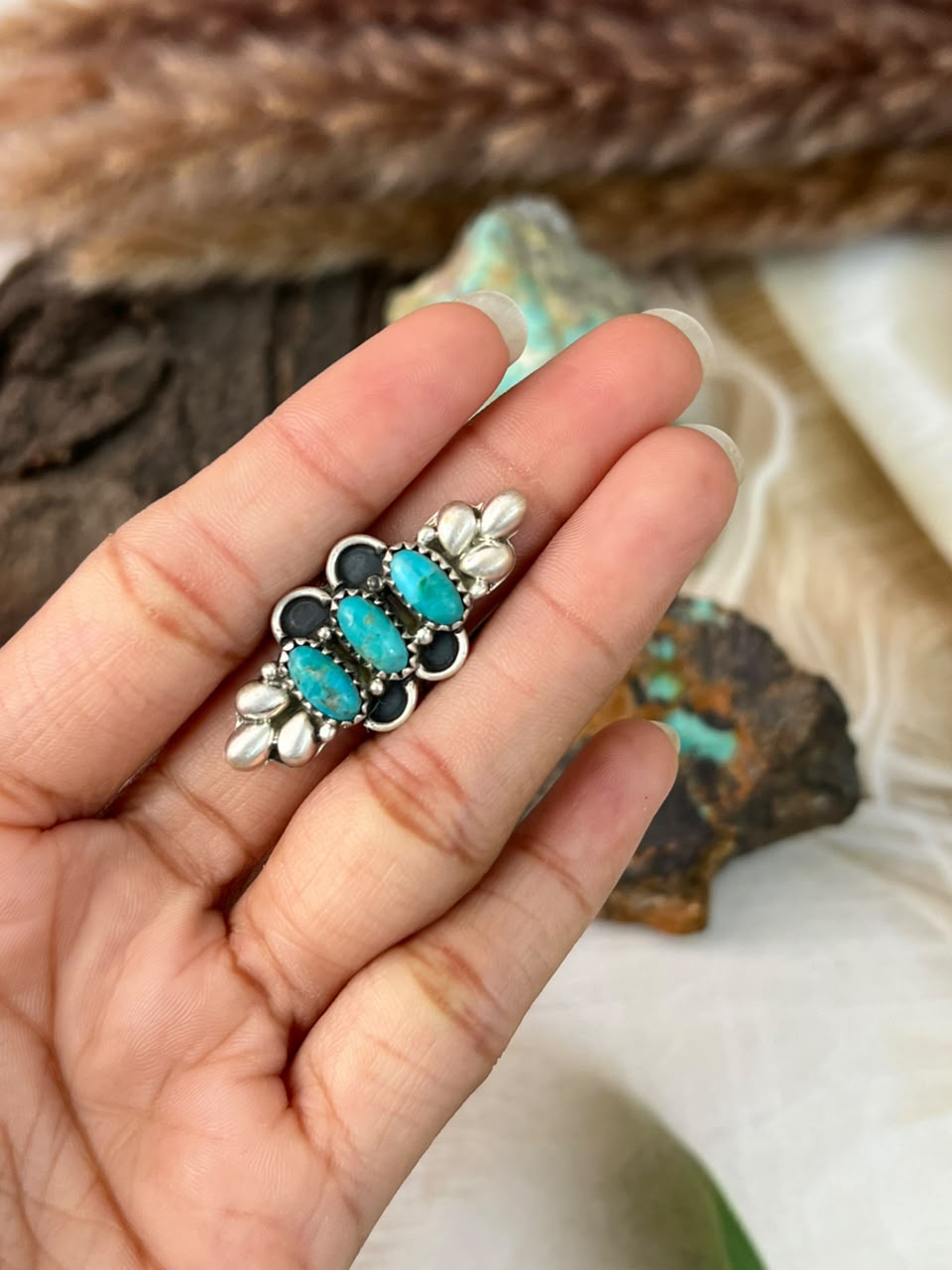Handmade Sterling Silver Kingman Turquoise Adjustable Ring Signed Nizhoni