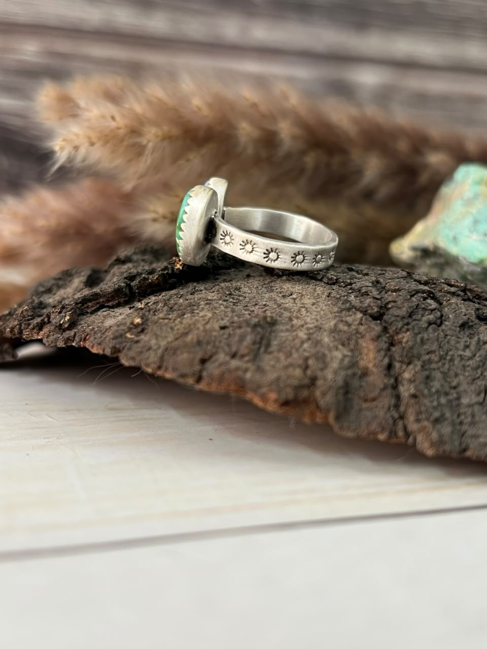 Handmade Sterling Silver Golden Hills with Sonoran Mountain Turquoise Adjustable Ring Signed Nizhoni