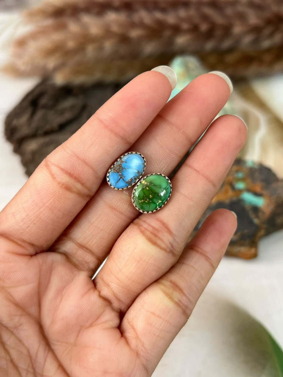 Handmade Sterling Silver Golden Hills with Sonoran Mountain Turquoise Adjustable Ring Signed Nizhoni