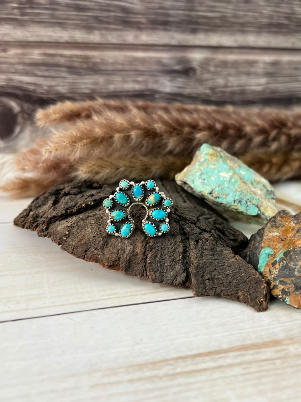 Handmade Sterling Silver Kingman Turquoise Adjustable Naja Ring Signed Nizhoni