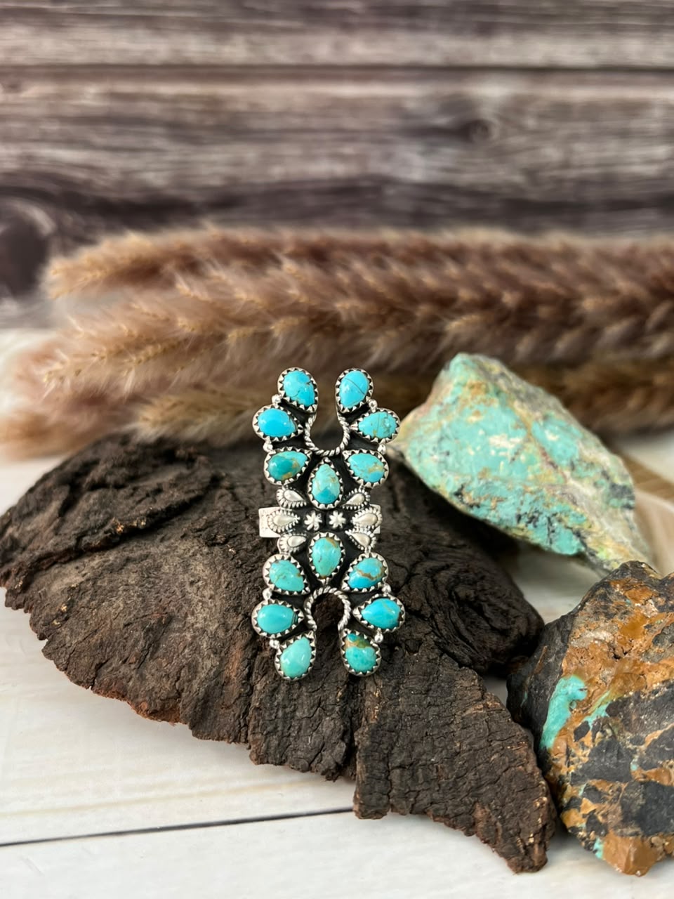 Handmade Sterling Silver Kingman Turquoise Adjustable Ring Signed Nizhoni