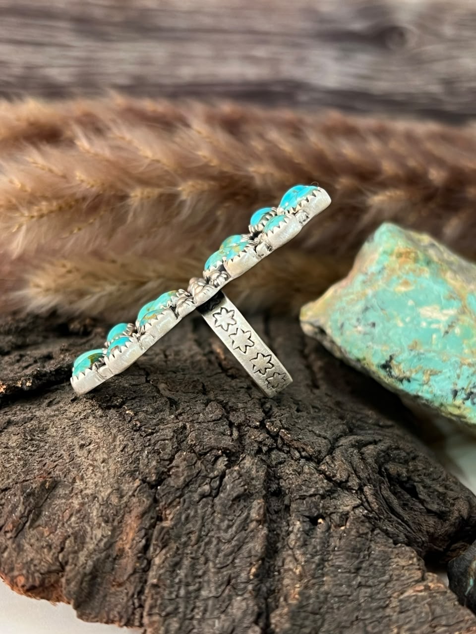 Handmade Sterling Silver Kingman Turquoise Adjustable Ring Signed Nizhoni